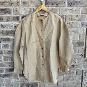 Dusan Linen Cotton Women's Beige Button-Up Blazer Jacket Size Large